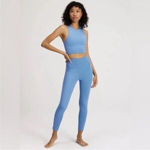 girlfriend collective SET blue yoga crop top bra + high waist leggings, size S